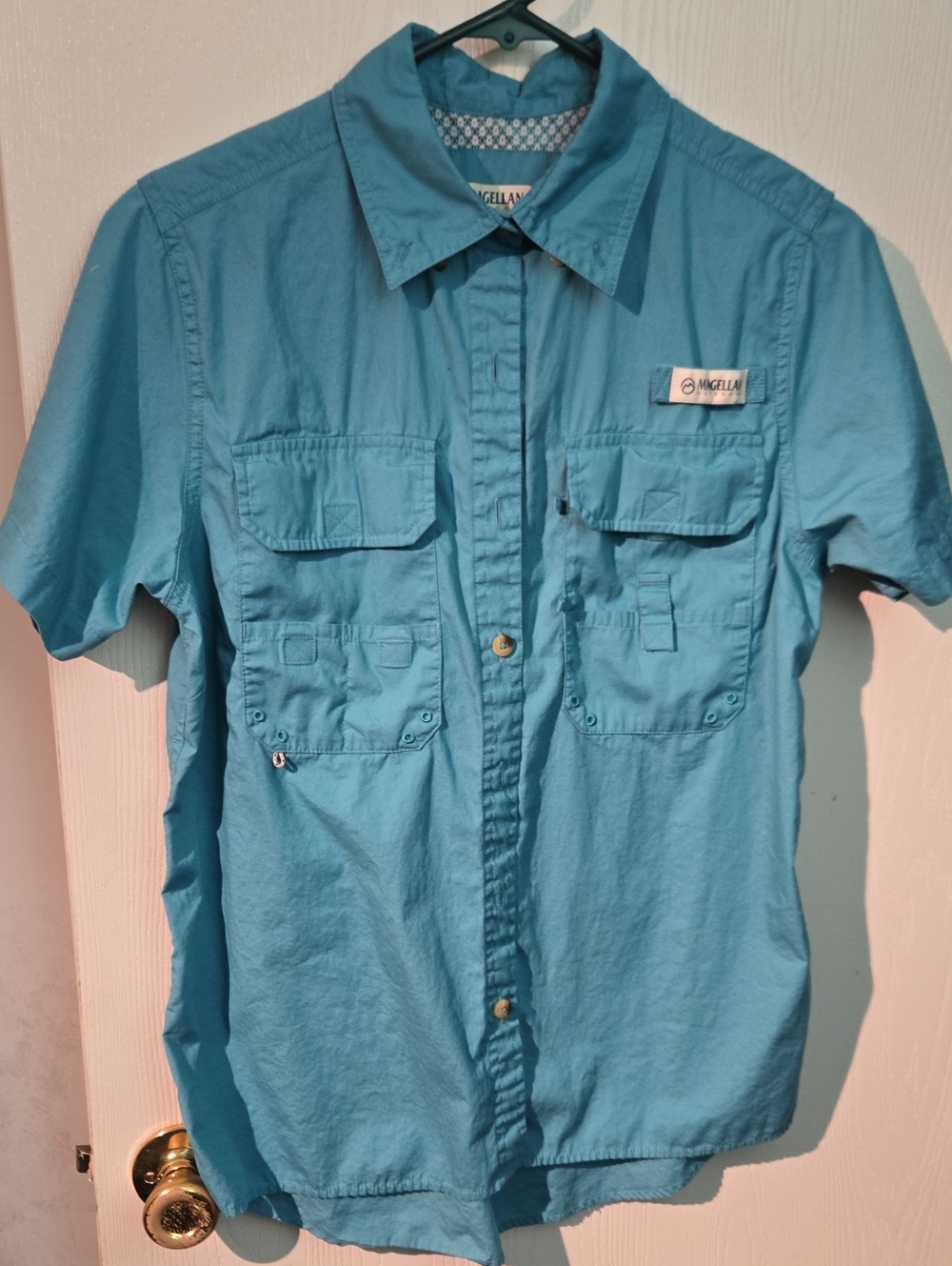 Magellan Outdoors Men’s Short-Sleeve Button-Down Shirt - Aqua Blue